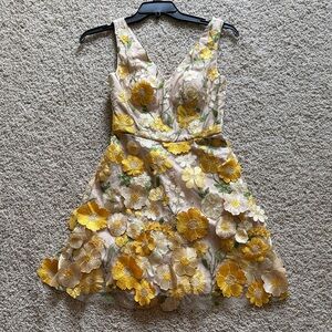 Elegant Dress with Yellow Floral Embroidery